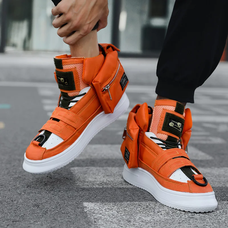 

Pocket Decorate Orange Shoes Men Casual Comfort Solid Men's Winter Sneakers Street Style Hip Hop shoes