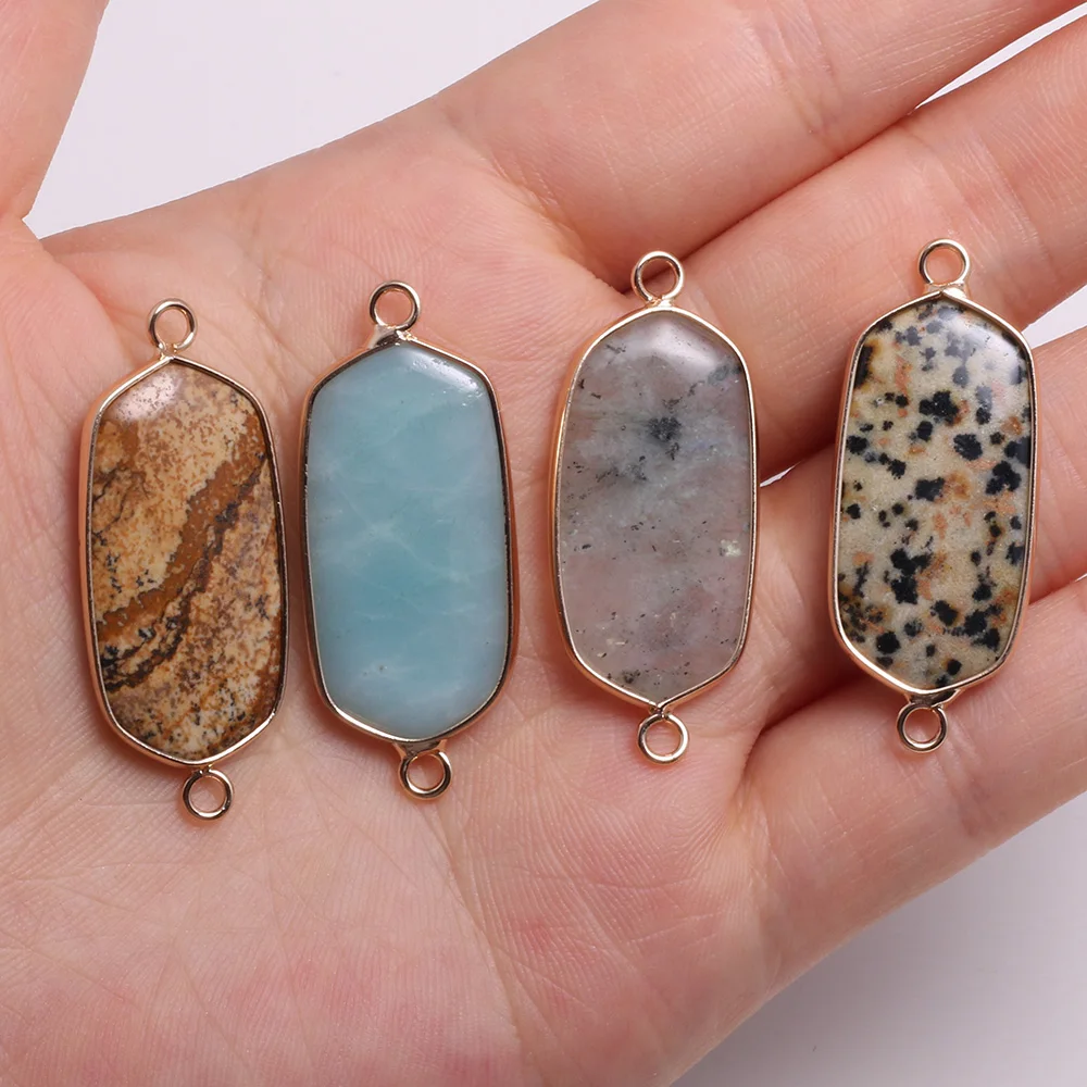 

Natural Semi-precious Stones Pendant Charms Rectangle for Jewelry Making DIY Accessories Fit Necklaces Earring Size 16x40mm