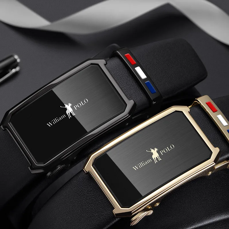 Мужской ремень из воловьей кожи WILLIAMPOLO модная Автоматическая пряжка высокое