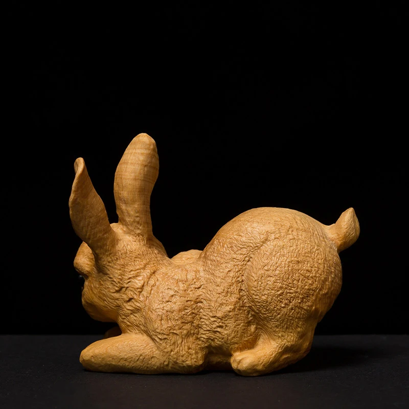 Rabbit Animal Statue Boxwood Wood Carving Crafts Zodiac Home Decoration Ornaments | Statues &amp Sculptures