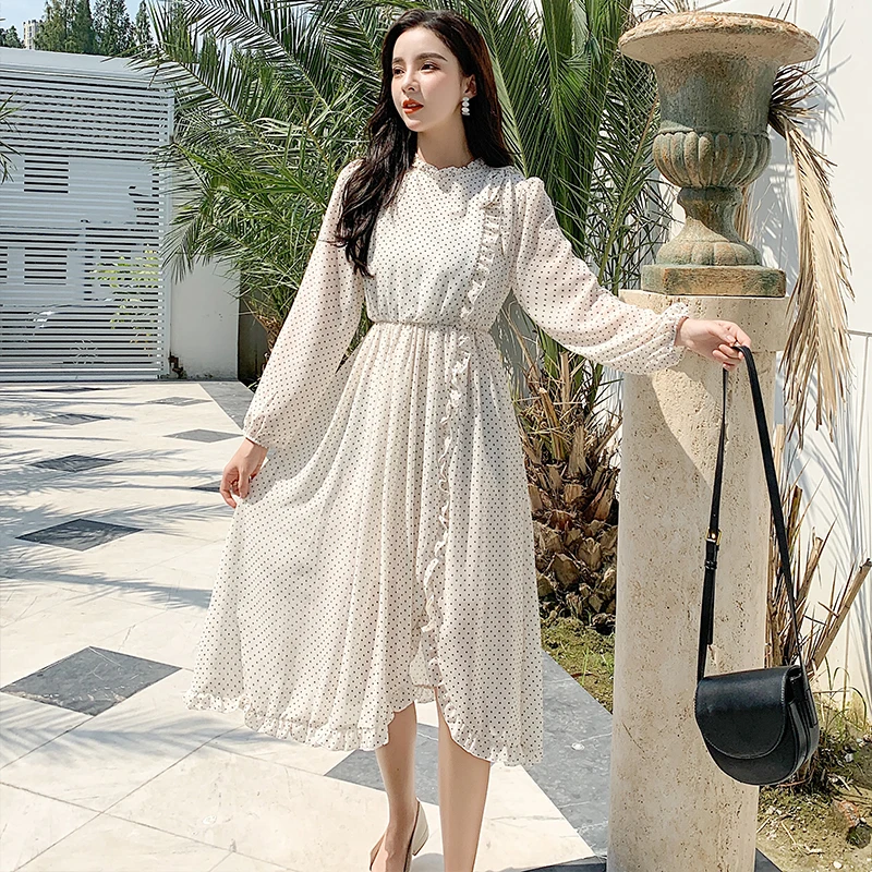 Однотонная винтажная одежда цвета хаки весеннее женское длинное шифоновое