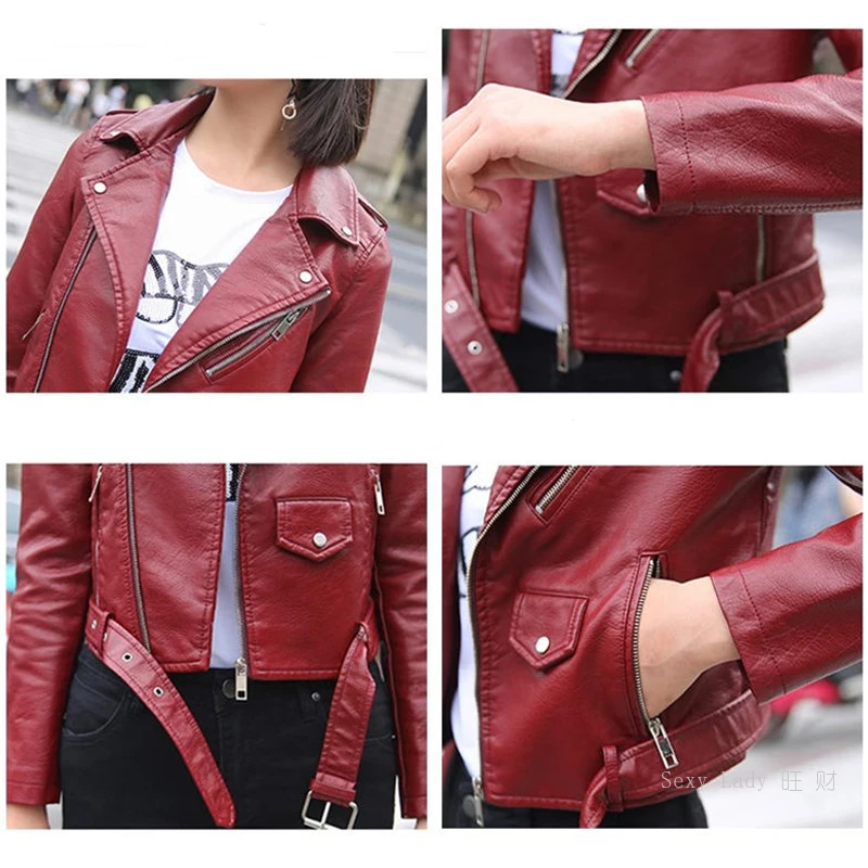 

Pu Leather Jacket Women Fashion Bright Colors Black Motorcycle Coat Short Faux Leather Biker Jacket Soft Jacket Female