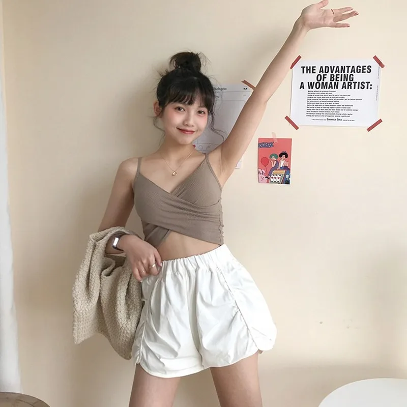 Женский пикантный укороченный топ Camis универсальные вязаные однотонные Модные