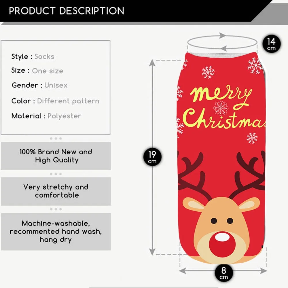Christmas Socks Casual Work Business 3D Santa Elk Printing Medium Sports chaussures femmes t nouveau 2020 | Женская одежда