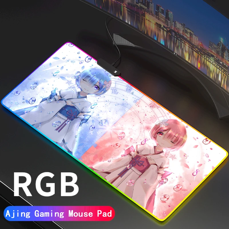 

Re:Zero Rem Mouse Pad LED RGB Big Size XXL Gamer Anti-slip Rubber Play Mats Gaming For Laptop Computer Keyboard CS-GO
