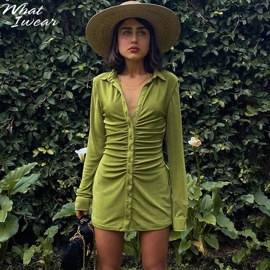 

Fashion Elegant Pleated Mini Dress Bodycon Vestido Flannel Dresses Stacked Autumn Streetwear Long Sleeve dresses Party Club