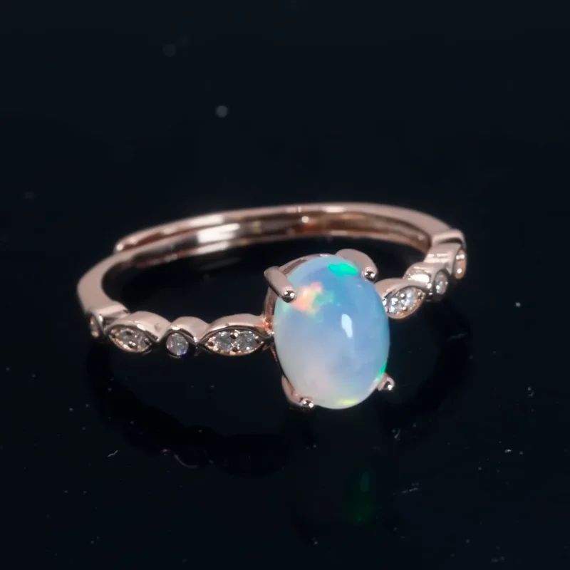 

fine natural opal ring 925 silver surface rose gold lady gift simple simple birthday present Wedding gift