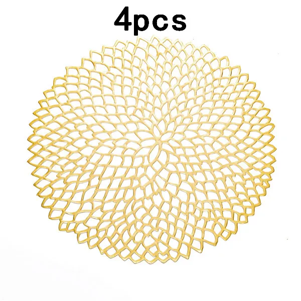 Gold 4pcs ПВХ пластиковые полые столовые приборы для обеденного стола теплоизоляционные Нескользящие круглые подставки для подстаканников настольные чаши коврики домашний декор 36 см 4 шт - Цвет: Gold 4pcs