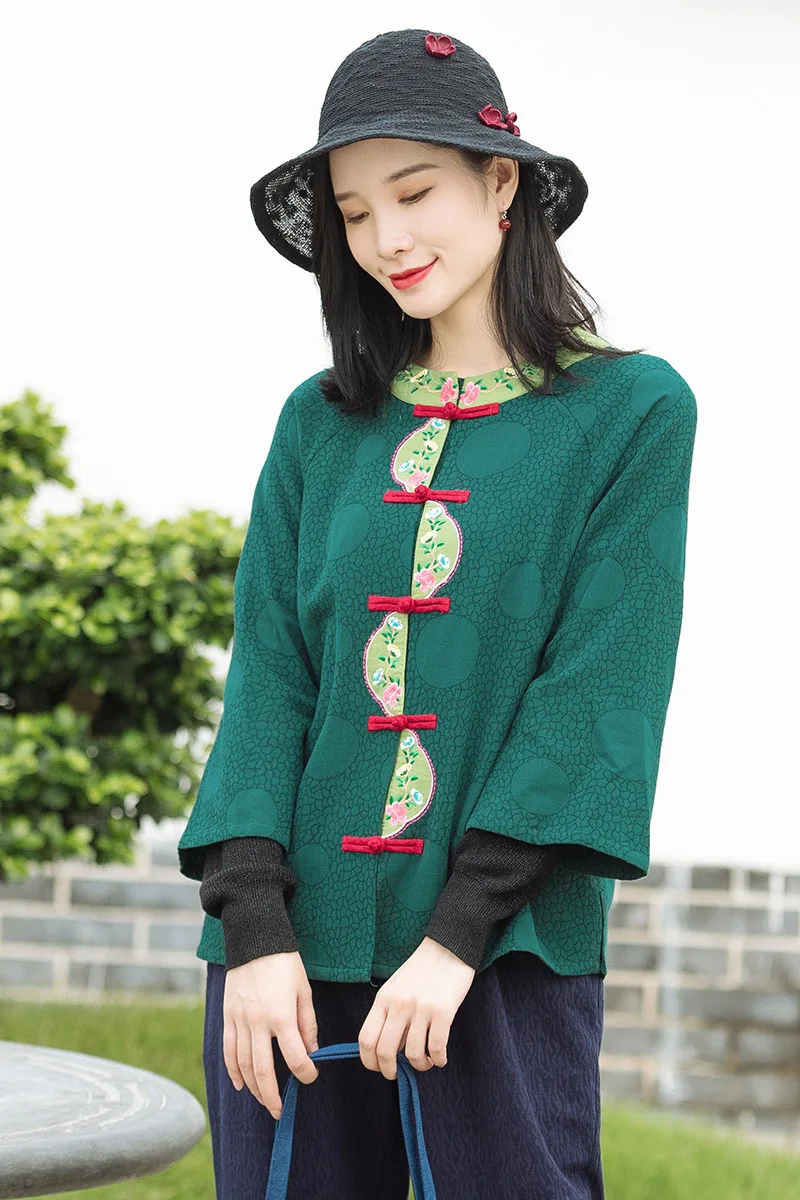 Национальный Стиль Осень Новый Ретро Вышивка женская рубашка короткое пальто