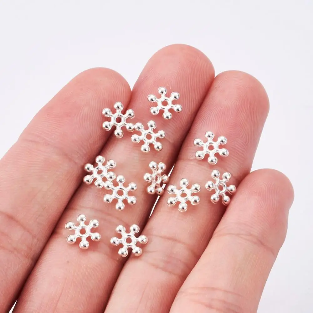 100 шт тибетские Серебряные Снежинки массивные бусины для ювелирных изделий