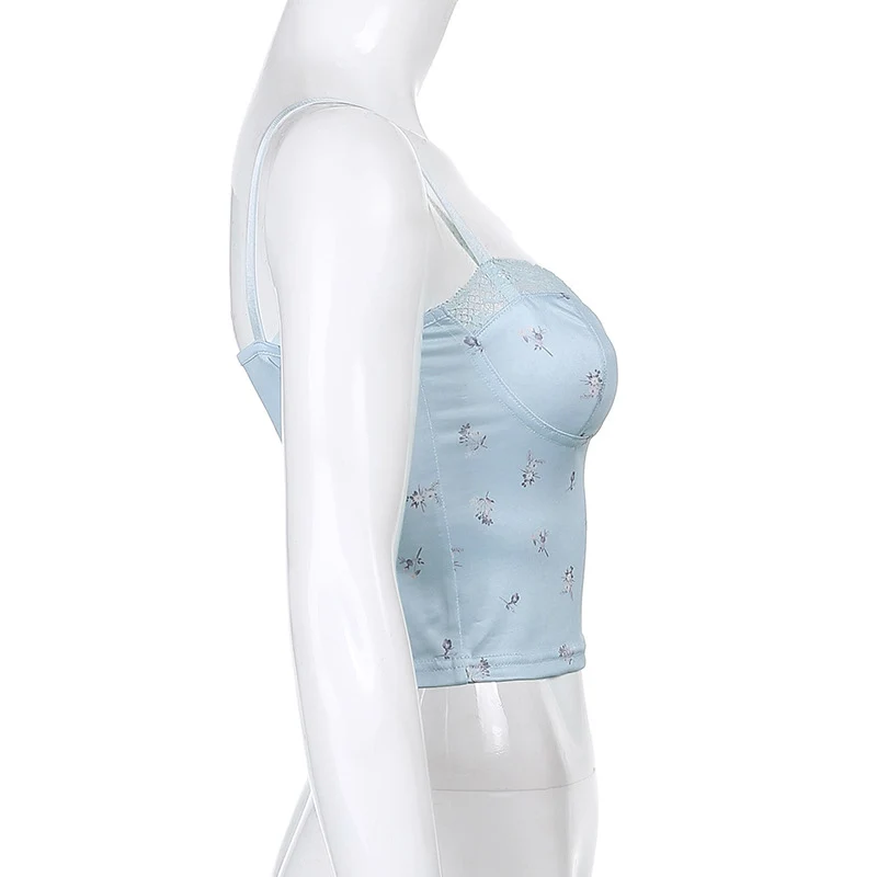 

Lace Trim Flower-pattern Top Women Vintage Slim Camisole Tee Structure Stitched V-neck Corset for Summer Party Club BMF8