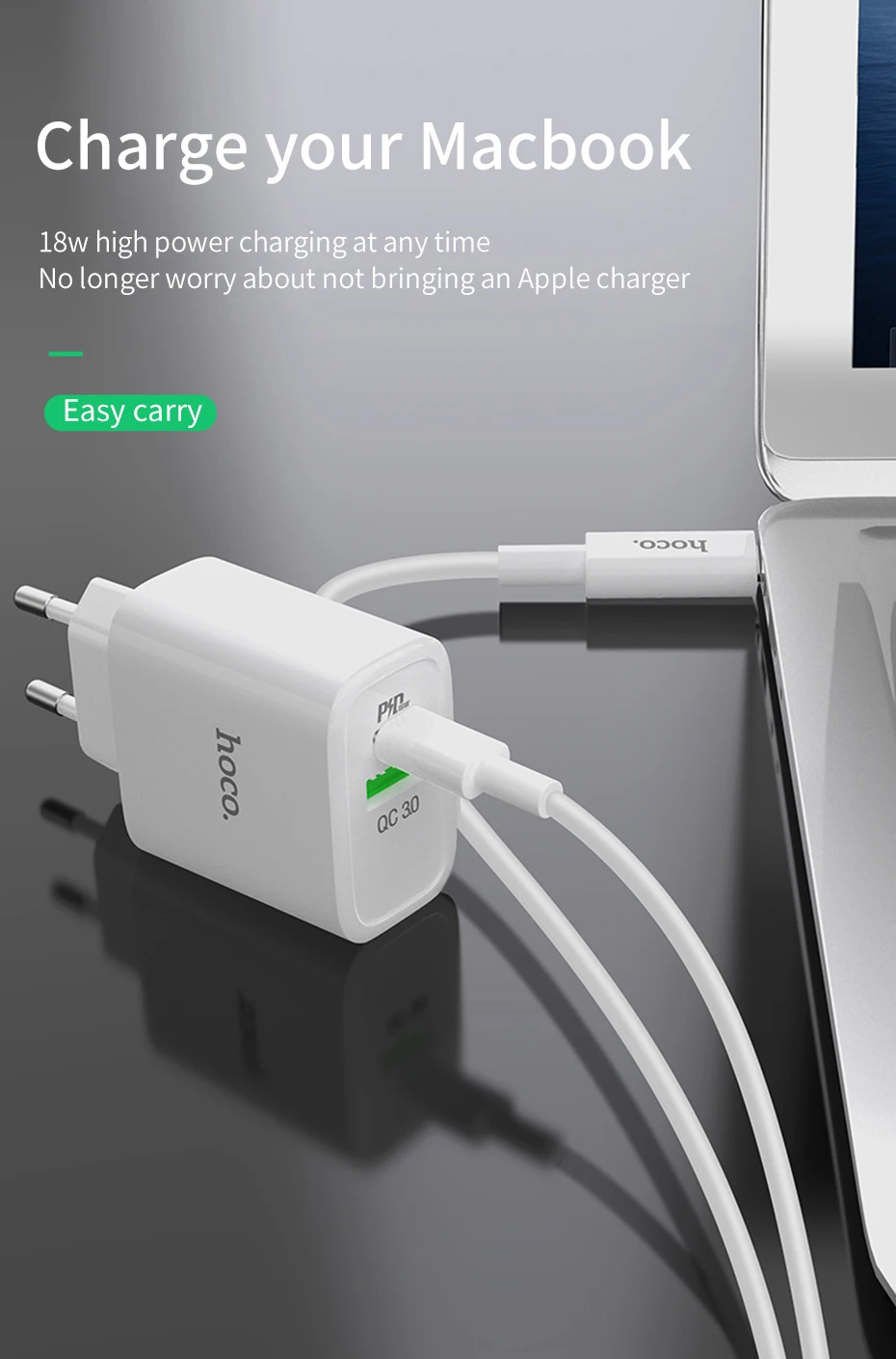 HOCO 18 Вт USB PD быстрое зарядное устройство адаптер QC3.0/2,0 быстрое зарядное устройство с type C к Lightning Кабель для быстрой зарядки