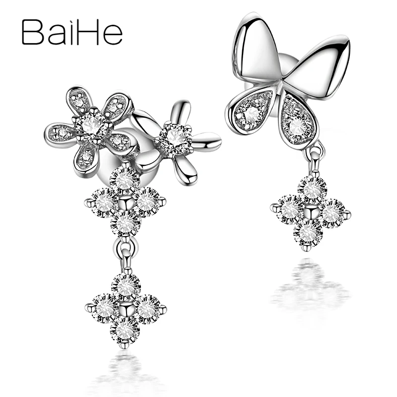 BAIHE, 18 К, белое золото, 0.59ct H/SI, круглая огранка, натуральные бриллианты, ювелирное изделие, свадебное, модное, хорошее ювелирное изделие, элегантный подарок, серьги-гвоздики
