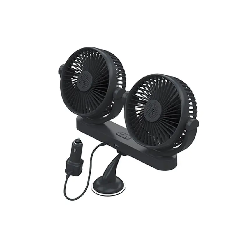 

Dual Head 3-Speed 12V 24V Dashboard Car Suction Cup Cooling Fan With USB Charger E65E