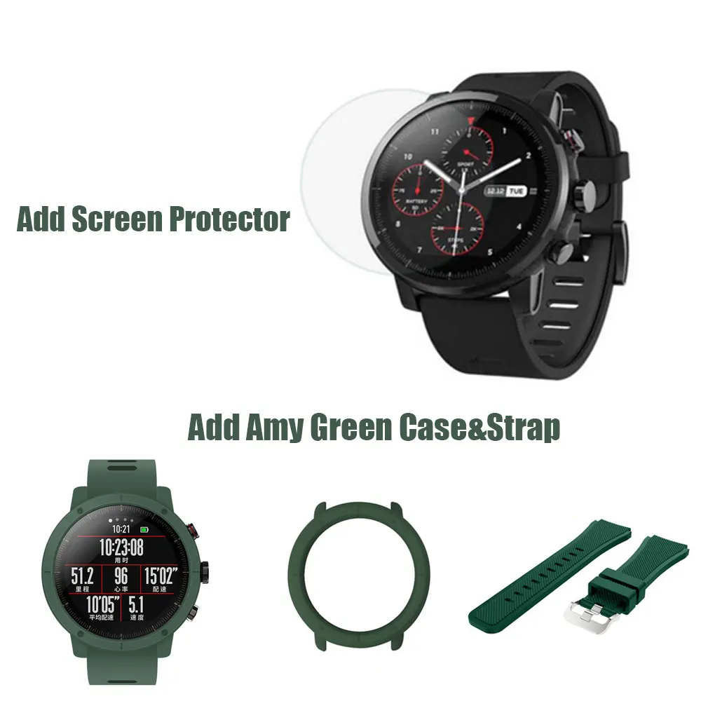 Amy green case strap Huami Amazfit 2 Amazfit Stratos 2 Смарт часы мужские 5ATM водонепроницаемые с gps часы PPG пульсометр - Цвет: Amy green case strap