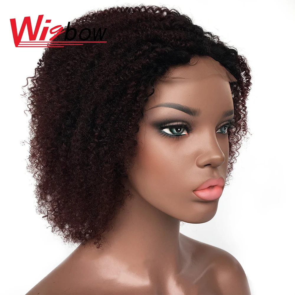 Short Kinky Curly Wig 4*4 Lace Closure Wig For Women Brazilian Human Hair Ombre Closure Wigs T1B 99J 30 Remy Hair Lace Wigs