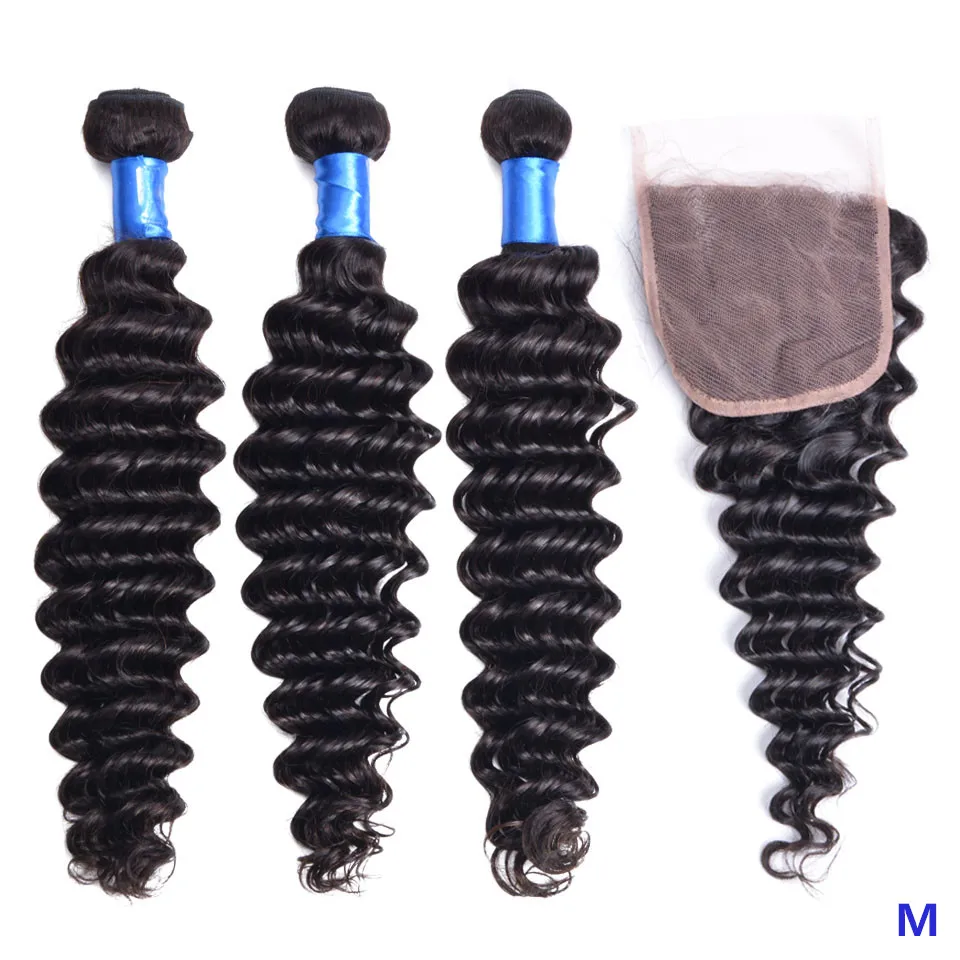 OYM волосы глубокая волна 100% человеческие пряди с закрытием 8 &quot 26&quot бразильские