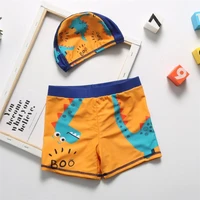2021 summer boy swimwear 3 12t children cartoon diansour print swimming trunk with hat swim shorts toddler boy swimsuit