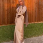 Женское модное однотонное платье-хиджаб, Рамадан, кафтан, Дубай, абайя, Турция, мусульманское атласное вечернее платье с длинным рукавом, женское платье