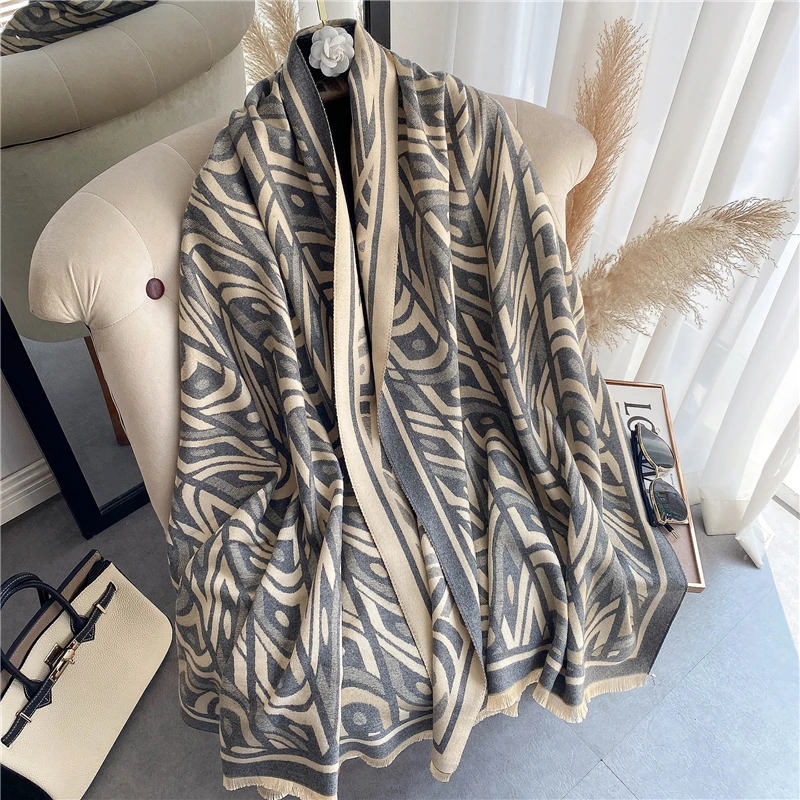 

2021 Thick Shawl Warm Cashmere Scarf Women Print Pashmina Neckerchief Hijab Female Winter Blanket Warps Echarpe Bufanda 180*65cm