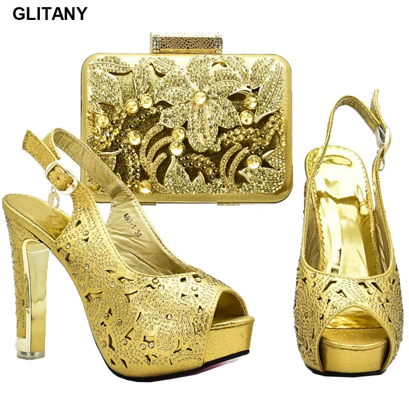 

Latest Shoes and Bag Sets Decorated with Rhinestone African Shoes and Bag Set for Party In Women High Heels Women Party Pumps