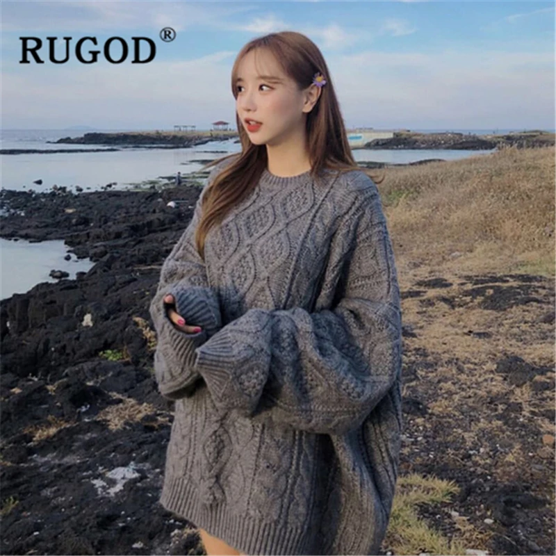 RUGOD Fashion Oversized Woman Pullovers Solid Knitted Loose O-Neck Women Sweater Thick Winter Clothes Jersey Mujer Invierno 2020 | Женская