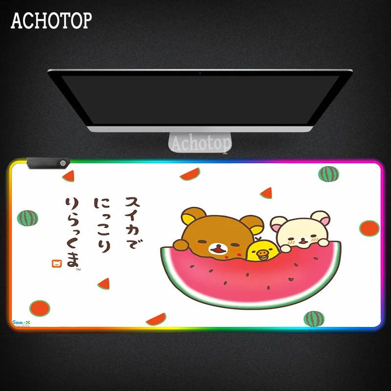 

RGB Cute Rilakkuma Mouse Pad Durable Rubber Pad Large Kawaii LED Light Gaming Accessories Mouse Pad Keyboards with Backlit Mats