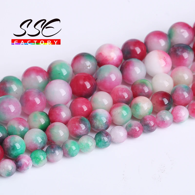 

Natural Green Pink Jades Stone Beads Round Loose Spacer Beads For Jewelry Making DIY Bracelet Necklace Accessories 6 8 10mm 15''