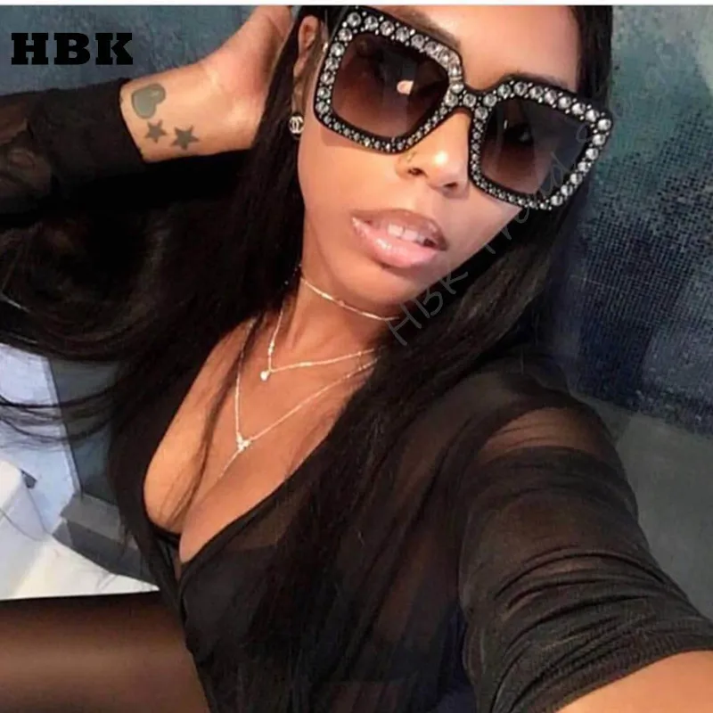 Fashion Square Rhinestone Decoration Oversized Frame Italian Promotional Ladies PC Gradient Color Women Sun Glasses Sunglasses |