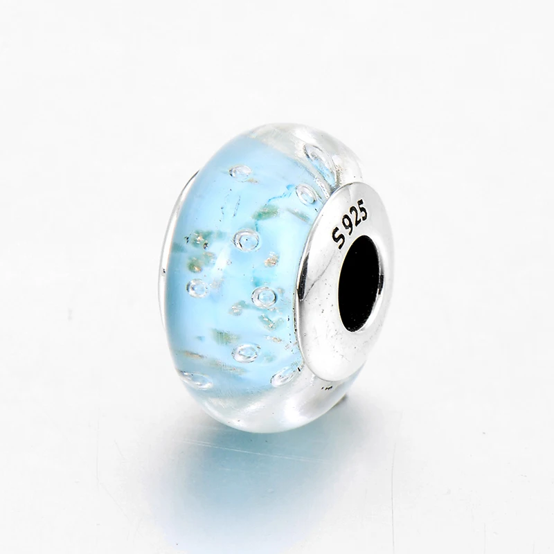 Новое 925 пробы серебро DIY прозрачный пузырьковый Золотой синее муранское стекло