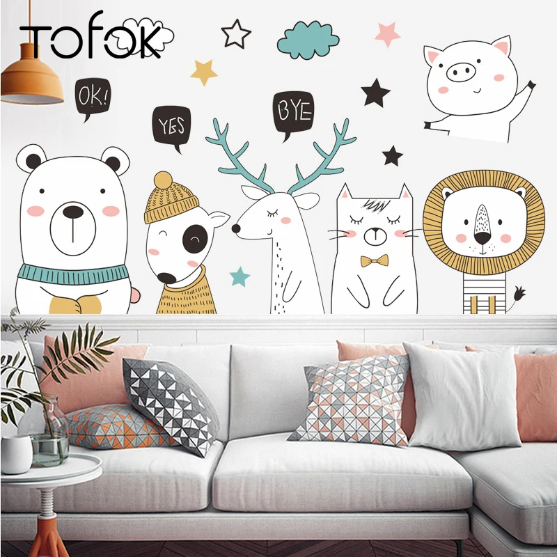 Tofok DIY милые животные медведь стикер на стену в виде оленя дом дверь Детская