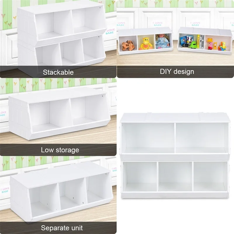 

5-section Kids Flexible Stackable Toy Box Organizer Storage Cabinet MDF Children White Cabinets Organizer Furniture HW59599
