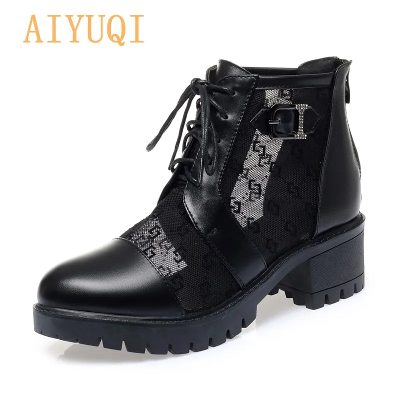 

AIYUQI Women's Summer Net Shoes 2021 New Genuine Leather Mesh Women's Sandals Breathable Lace Rhinestone Women's Sandals