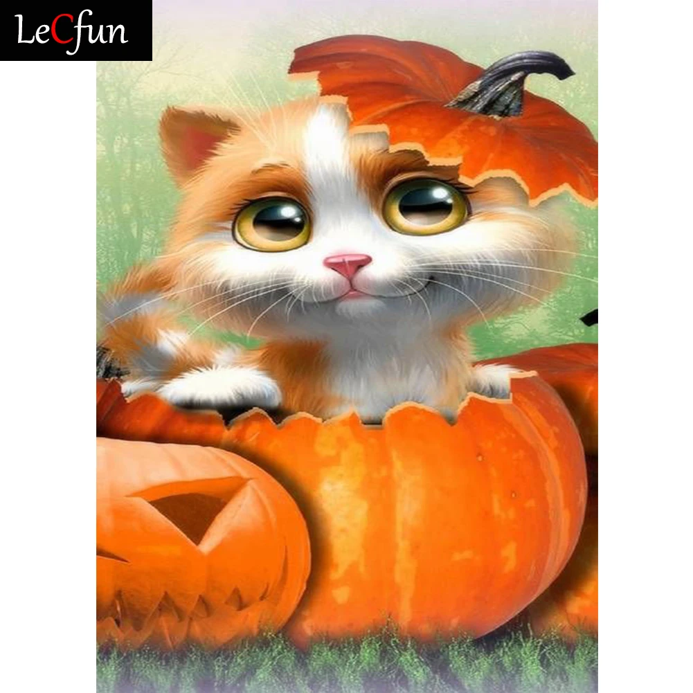 

Алмазная 5D краска LeCfun, полное покрытие, квадратная/круглая вышивка, вышивка крестиком, стразы, картина по номерам, тыква, кот, домашний декор