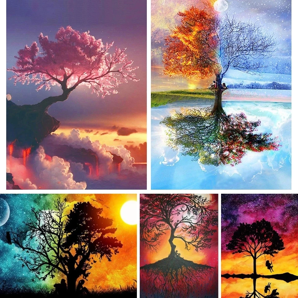 

Diy 5D Diamond Painting Landscape Tree Fantasy Cross Stitch Kit Full Drill Square Embroidery Mosaic Art Picture Home Decor Gift