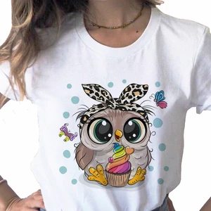 Cute Owl Birds Prin T-Shirt Women Rainbow Ice Cream Funny Tshirt Femme Harajuku Kawaii Clothes Summer Fashion T Shirt Female