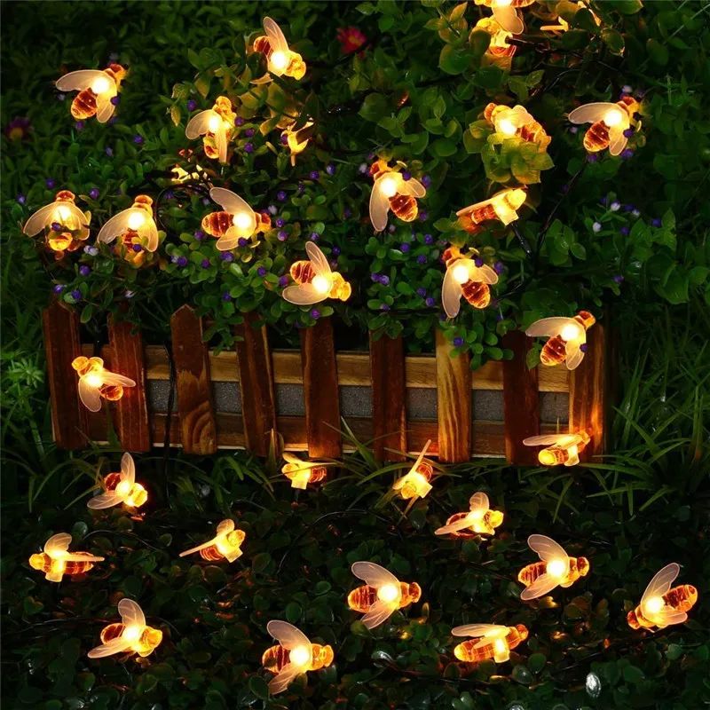 

Solar Powered Cute Honey Bee Led String Fairy Light 20leds 50leds Bee Outdoor Garden Fence Patio Ramadan Garland Lights Decor
