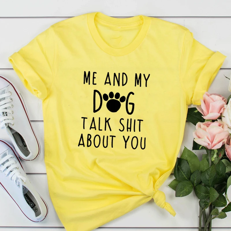 

Футболка женская хлопковая в стиле Харадзюку, смешная рубашка с надписью «Me and My Dog Talk about You», топ для девушек 90s