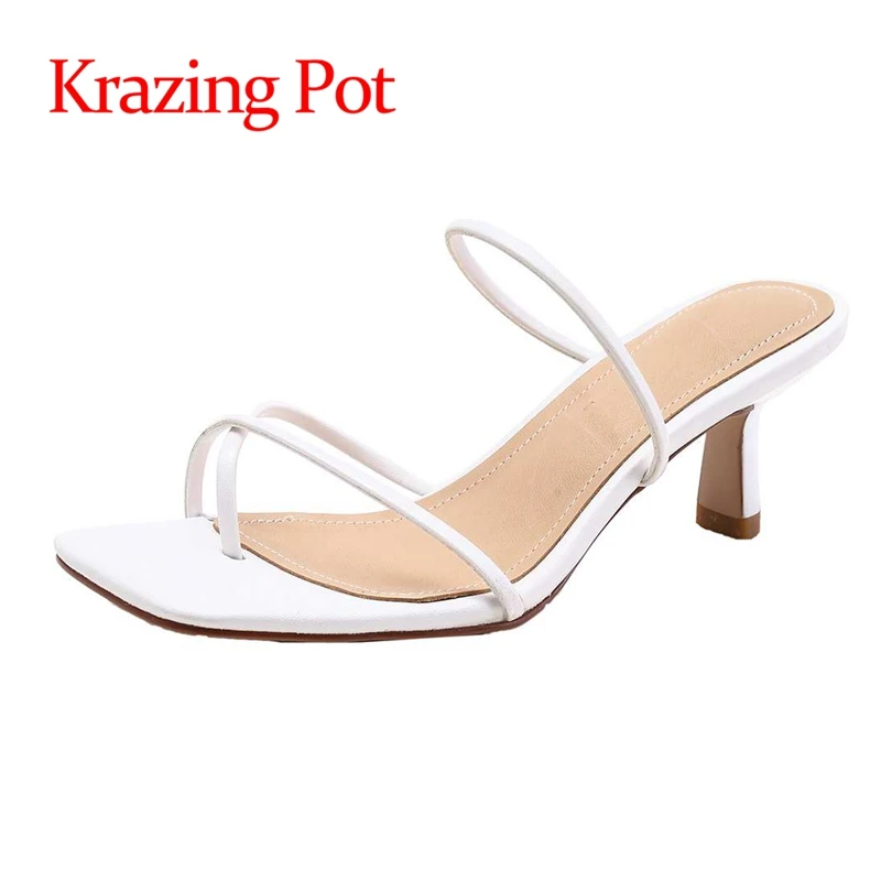 

lenkisen size 41 cow leather flip flop Korean girls Princess style high quality dance party slip on women sandals women L79