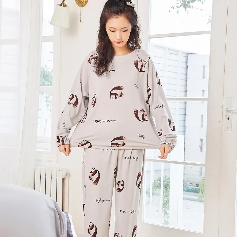 

Women's Pajama Printed Home Clothes Cotton Long Sleeve Tops Pants Suit Loungewear Home Wear