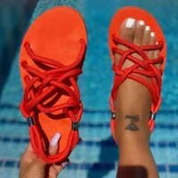 inslarge size womens sandals 2021 summer flat womens shoes hemp rope set foot beach sandals outdoor all match casual slippers