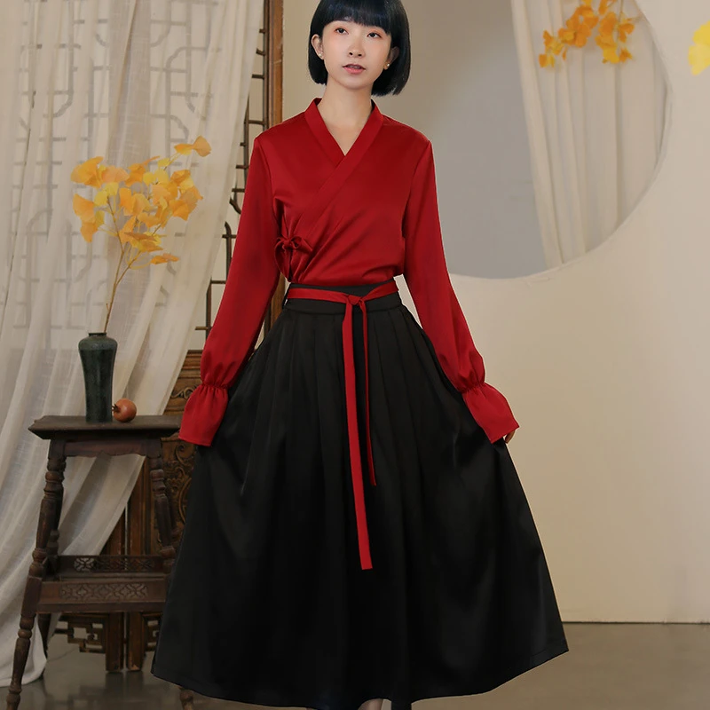 Женский костюм-двойка Hanfu новый комплект в китайском стиле ретро Осень-зима 2019 |