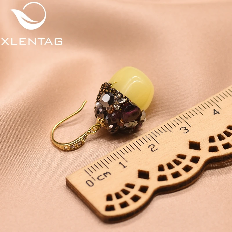 XlentAg 925 пробы серебряные серьги-подвески с натуральным желтым камнем для женщин серьги-подвески ручной работы GE0473
