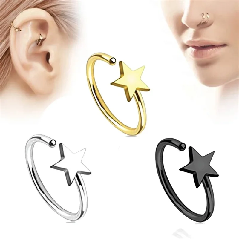 

New 1PCS Surgical Steel Star Nose Ring Hoops Ear Cartilage Open Hoop Ring Piercing Jewelry Earrings for Women Wholesale