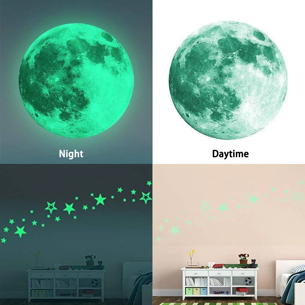 Детская подвижная Луна Звезда светящаяся в темноте наклейка ночное небо комната