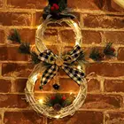 Рождественские подвесные украшения, Рождественский венок со светодиодный неговиком, круглые двери из ротанга, украшения для рождественской елки, 2020