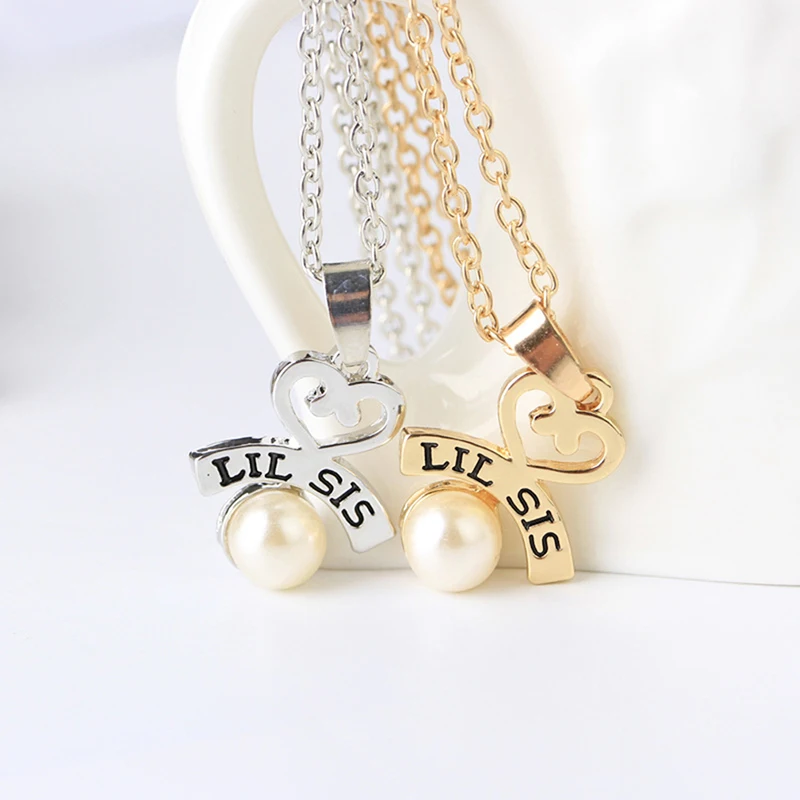 Большое сердце SIS LIL Цепочки и ожерелья для 2 Handstamped BFF пара цепи кулон семейное