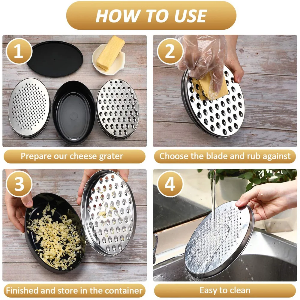 

Stainless Steel Cheese & Vegetable Grater with Container & 2 Grater