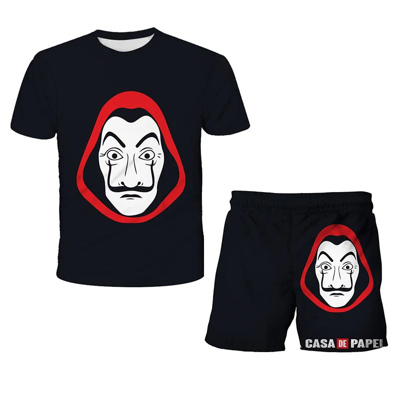 

This Summer's Trendy La Casa De Papel Kids T-shirt Short Sleeve Top + Pants Two-piece Set, Fashionable And Full Of Personality