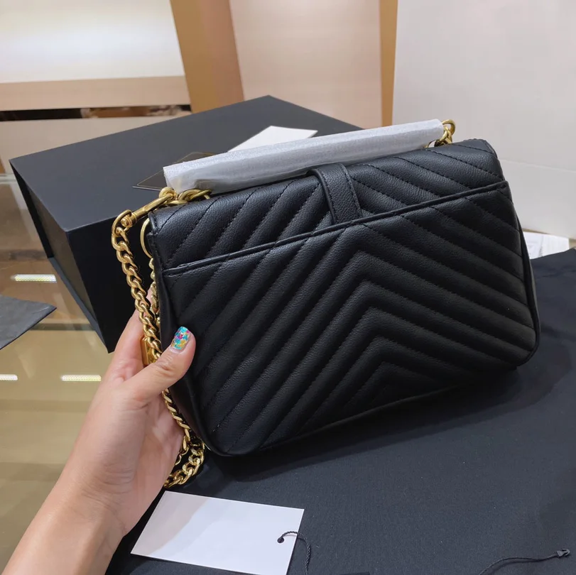 

25CM quilted handbags designer womens Chain leather luxury Female shoulder bag with zip Ladies Messenger bag black top bags